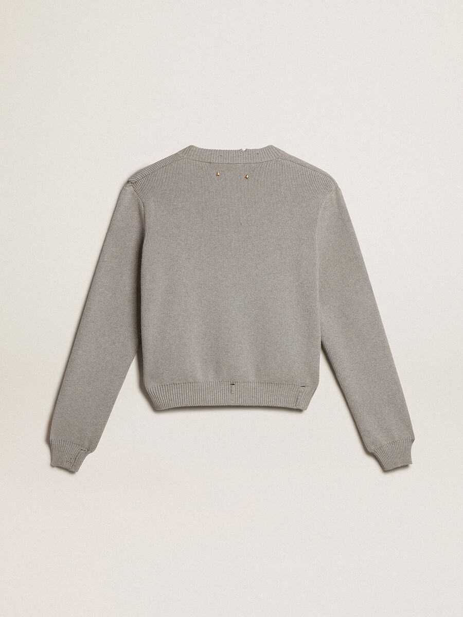 sweter damski z okrągłym dekoltem z szarej bawełny
