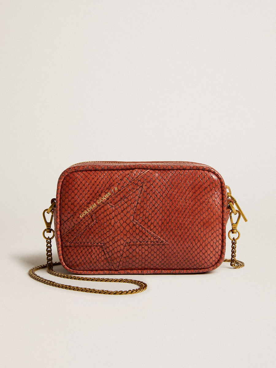 mini torebka star bag ze skóry w kolorze rdzy z nadrukiem węża