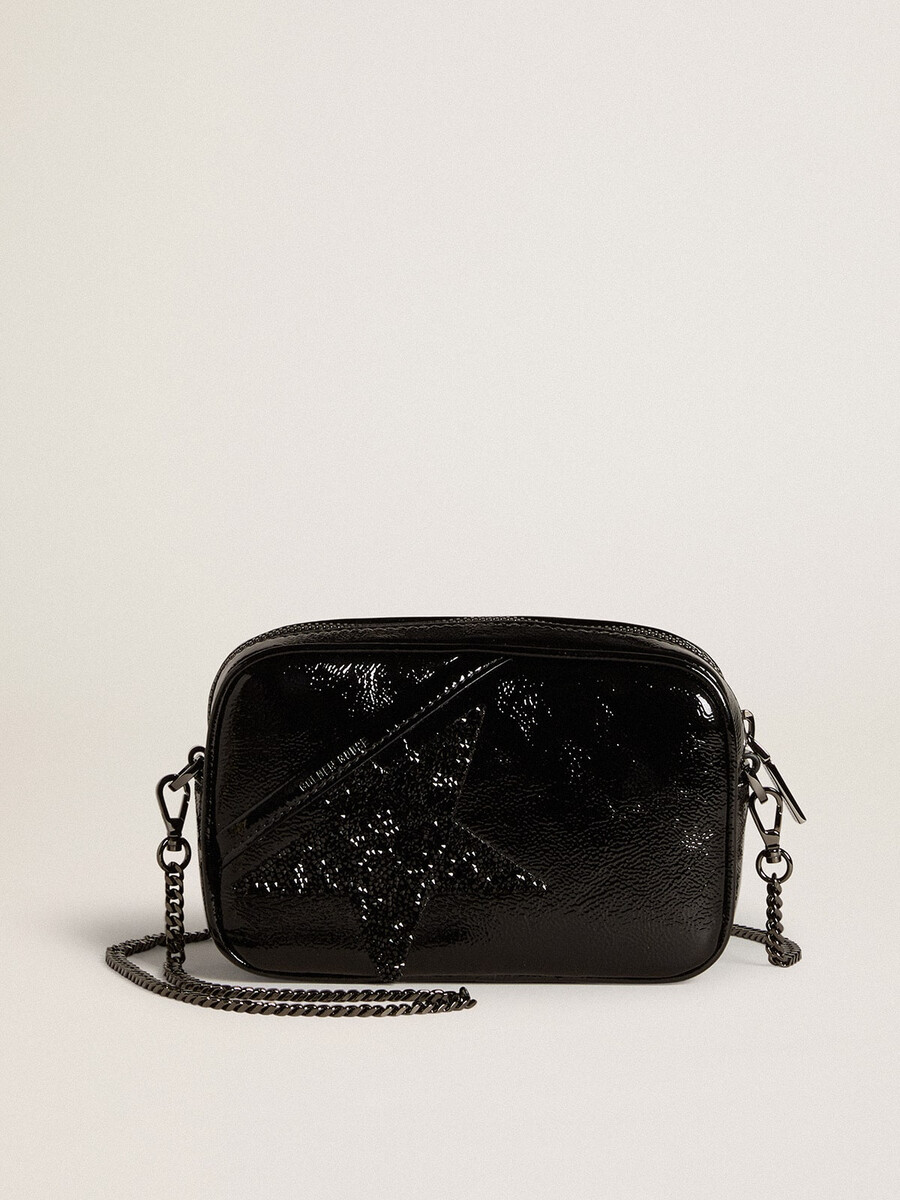 mini torebka star bag z czarnej skóry z kryształową gwiazdką swarovskiego