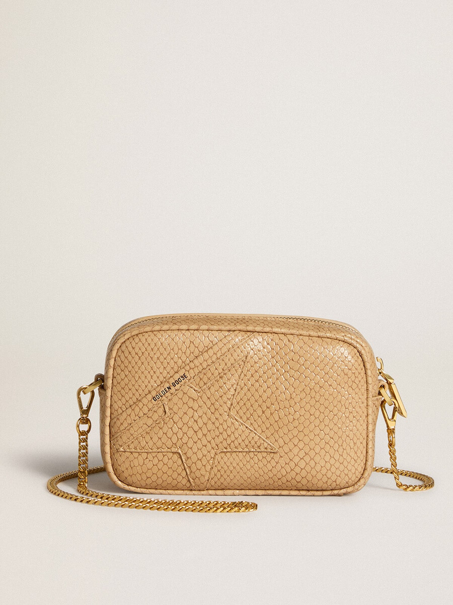 mini torebka star bag z beżowej skóry z nadrukiem węża