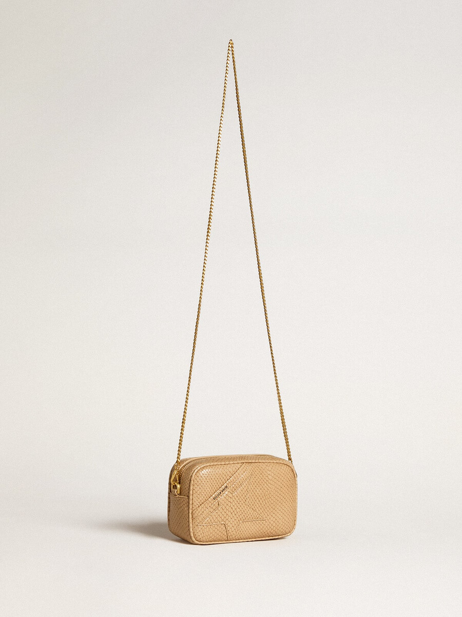 mini torebka star bag z beżowej skóry z nadrukiem węża