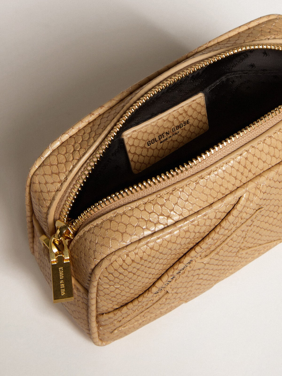 mini torebka star bag z beżowej skóry z nadrukiem węża