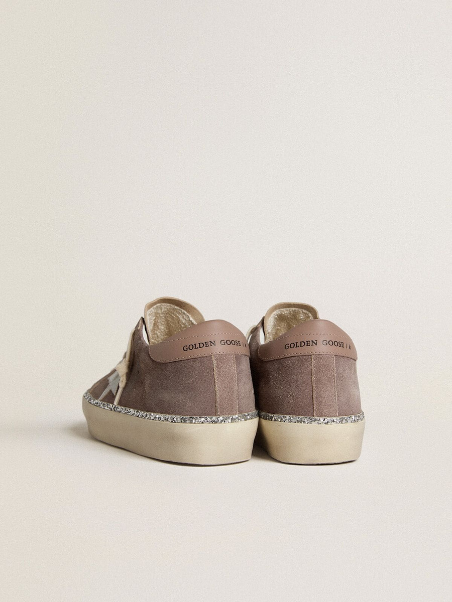 damskie buty hi star ze zamszu ze srebrną gwiazdą ze skóry i skórzanym paskiem na pięcie