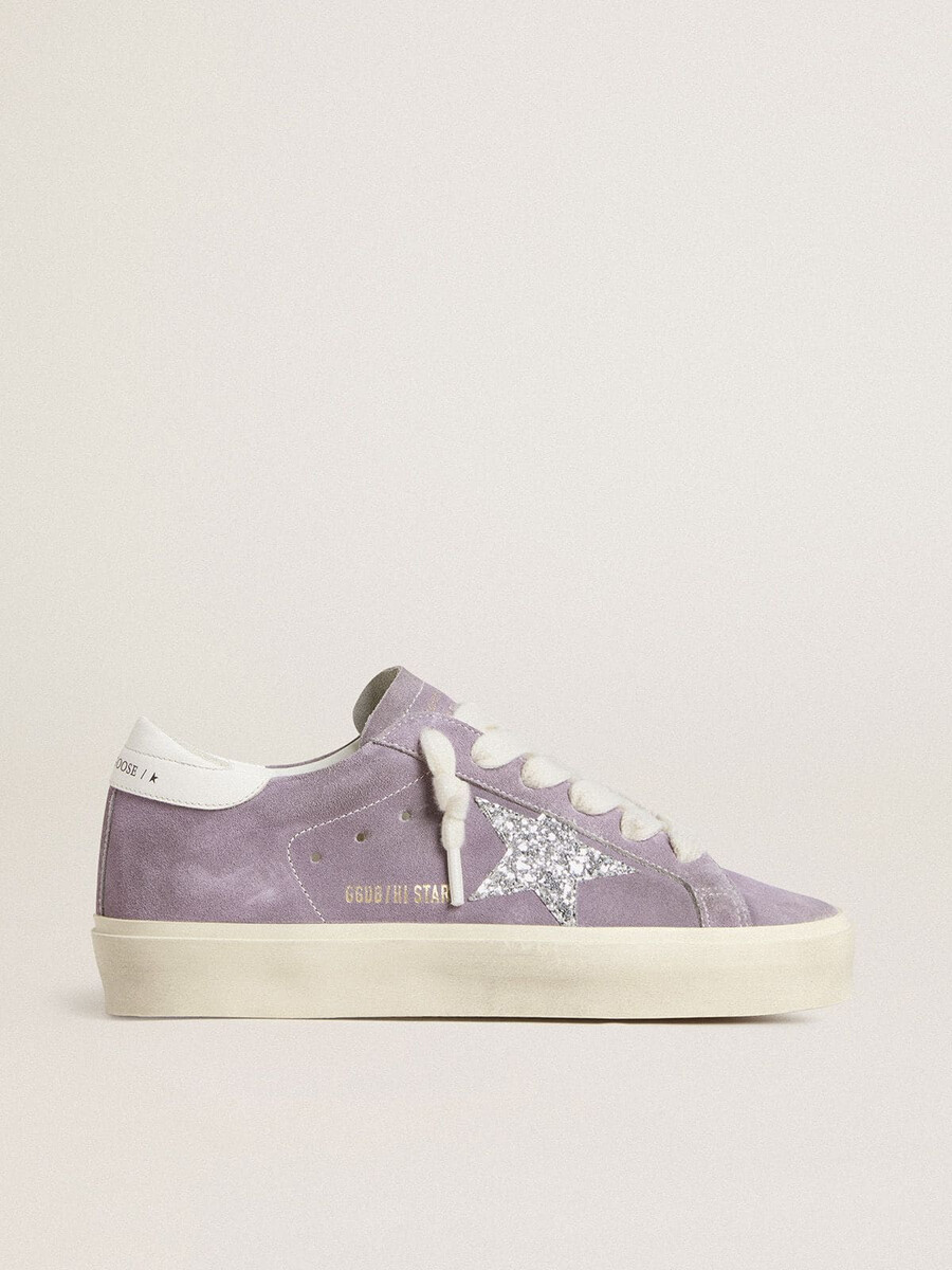 damskie buty hi star ze fioletowego zamszu ze srebrną brokatową gwiazdką