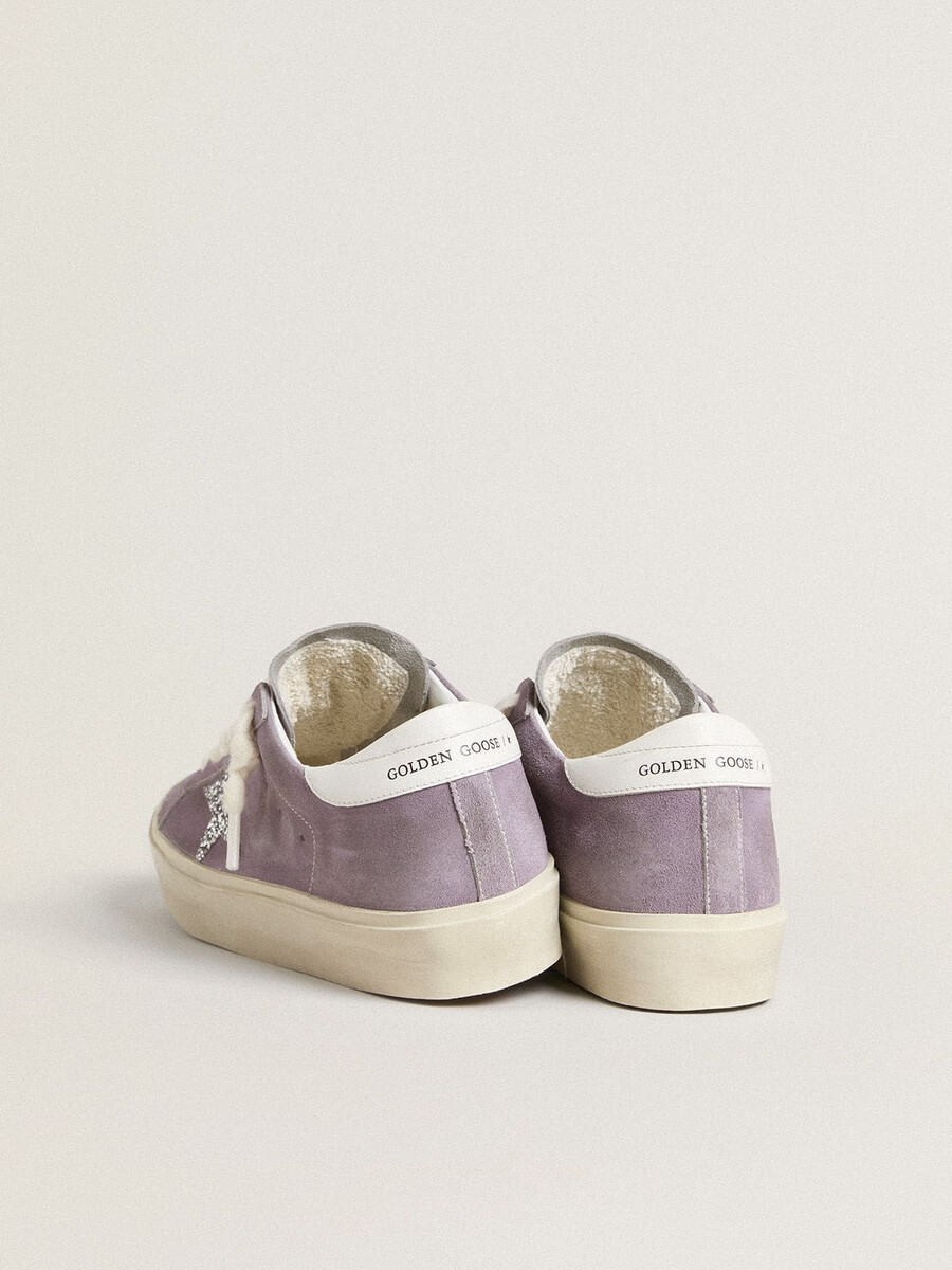 damskie buty hi star ze fioletowego zamszu ze srebrną brokatową gwiazdką