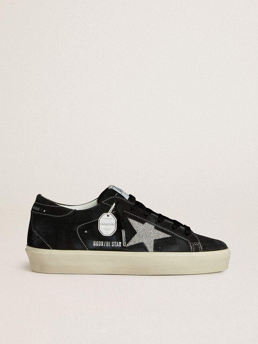 damskie buty hi star z czarnego zamszu ze srebrną kryształową gwiazdką swarovskiego