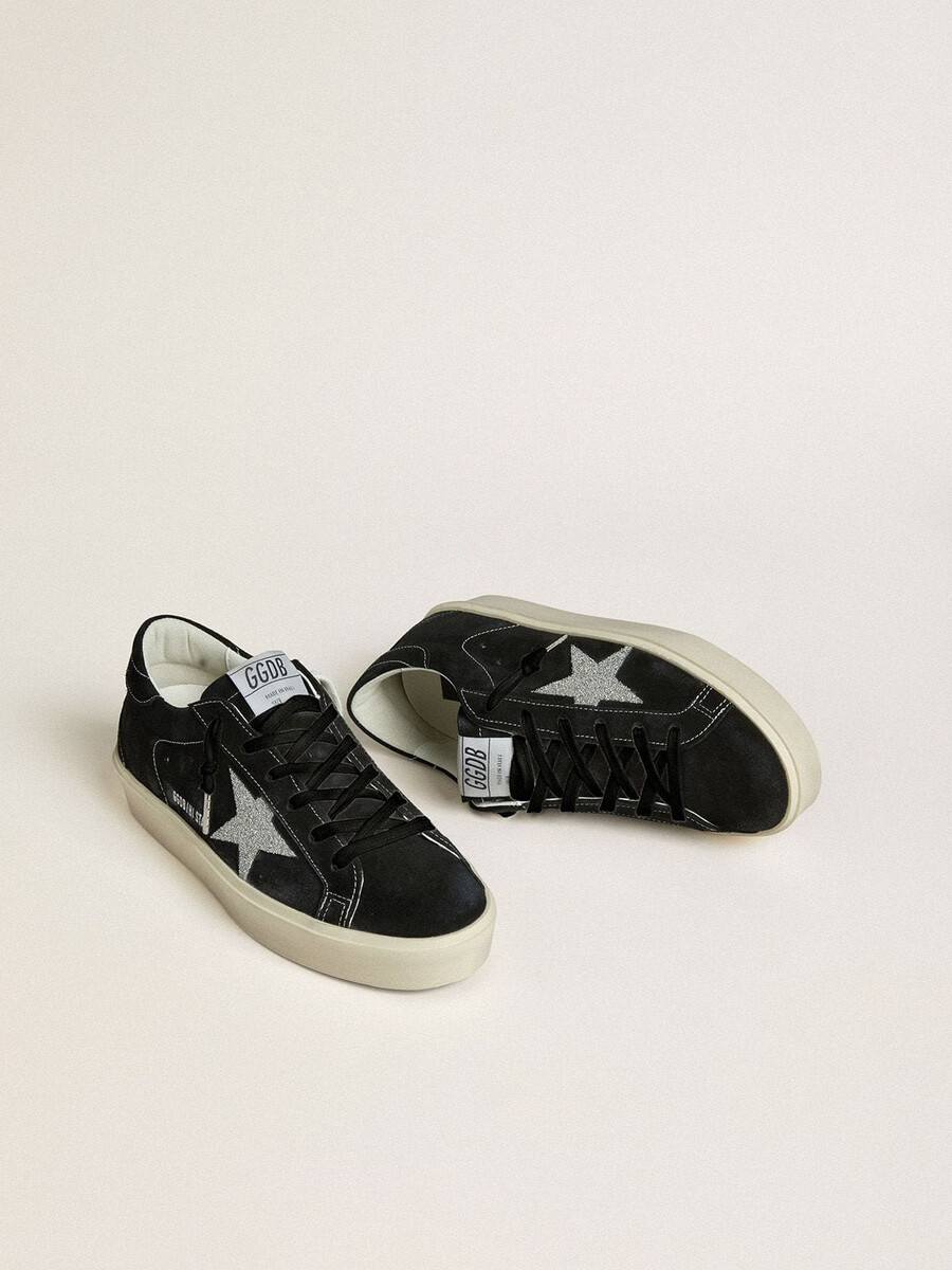 damskie buty hi star z czarnego zamszu ze srebrną kryształową gwiazdką swarovskiego