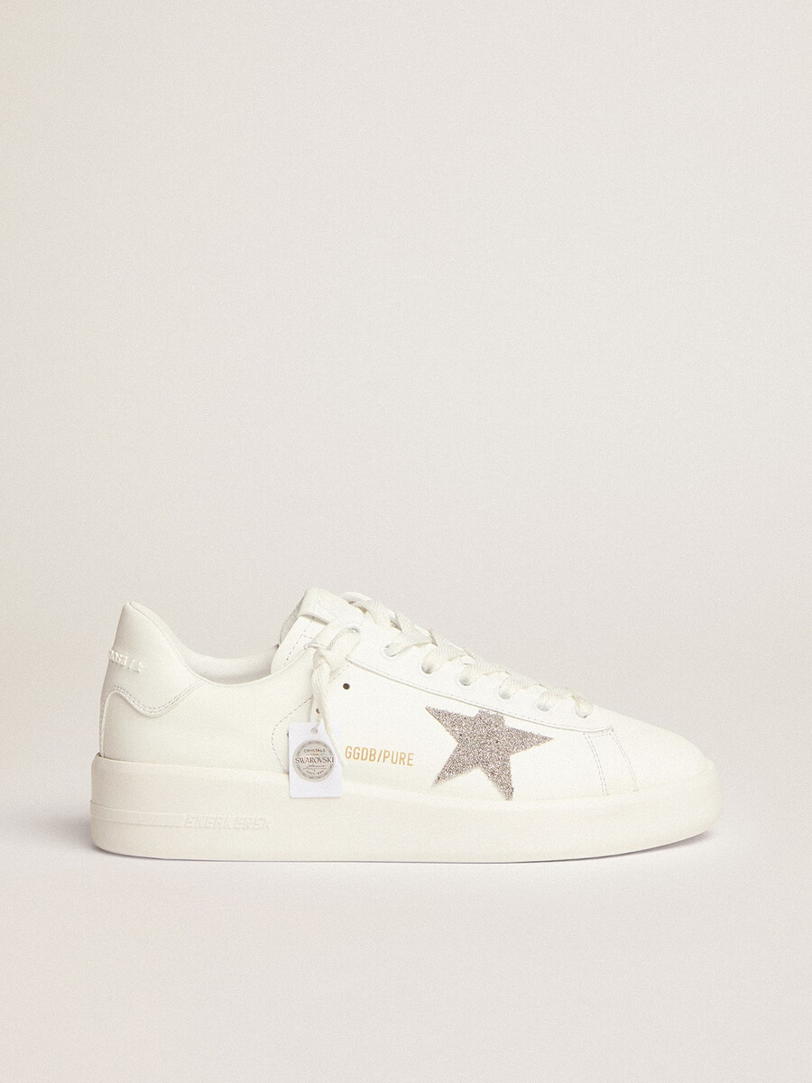 damskie buty purestar w białej skórze ze srebrną kryształową gwiazdką swarovskiego