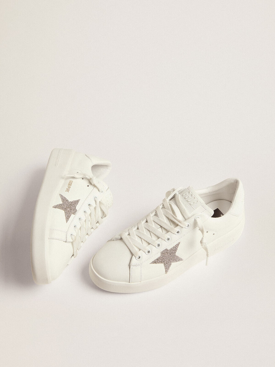 damskie buty purestar w białej skórze ze srebrną kryształową gwiazdką swarovskiego