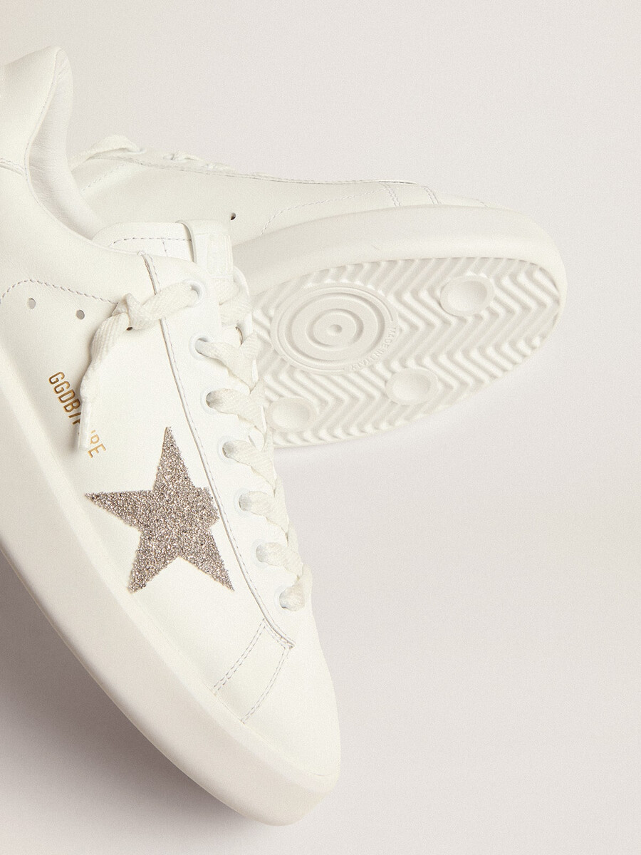 damskie buty purestar w białej skórze ze srebrną kryształową gwiazdką swarovskiego