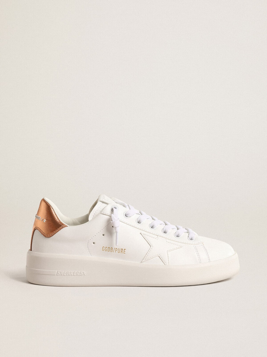 damskie buty purestar z bio-materiału z metalicznym brązowym skórzanym paskiem na pięcie