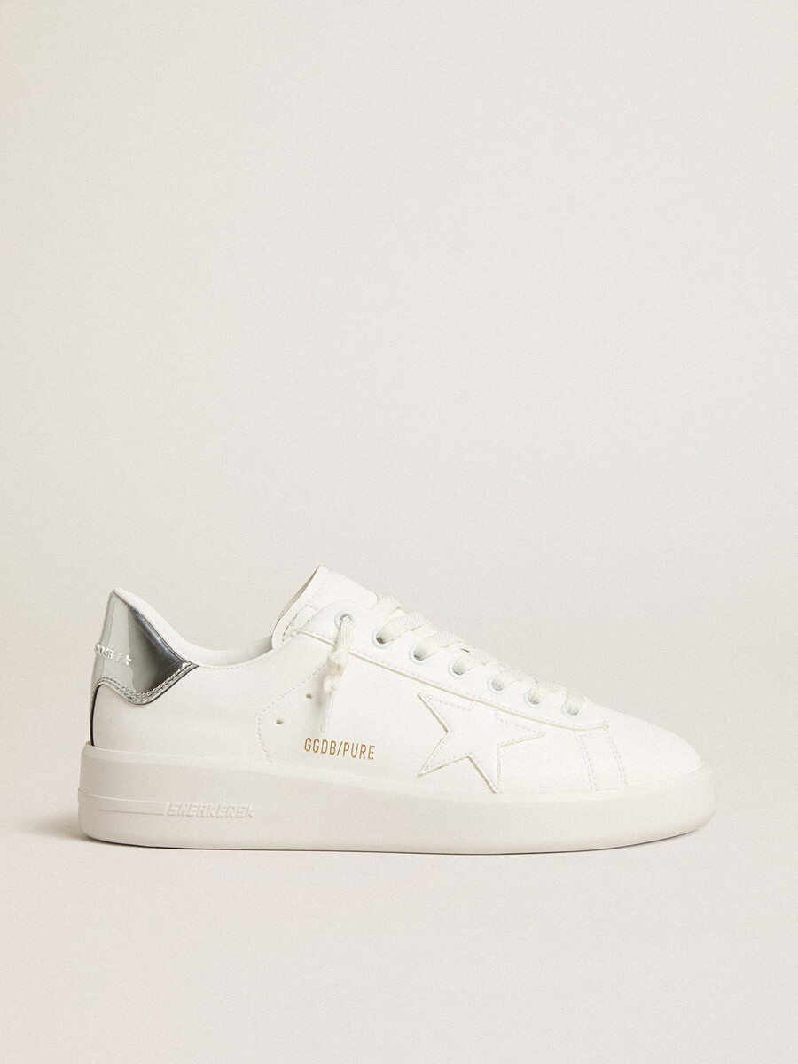 damskie buty purestar z bio-materiału z białą gwiazdą i paskiem na pięcie z efektem lustrzanym