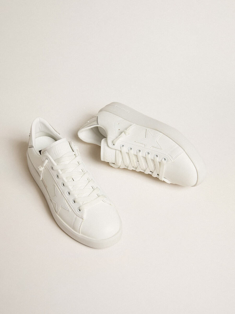 damskie buty purestar z bio-materiału z białą gwiazdą i paskiem na pięcie z efektem lustrzanym