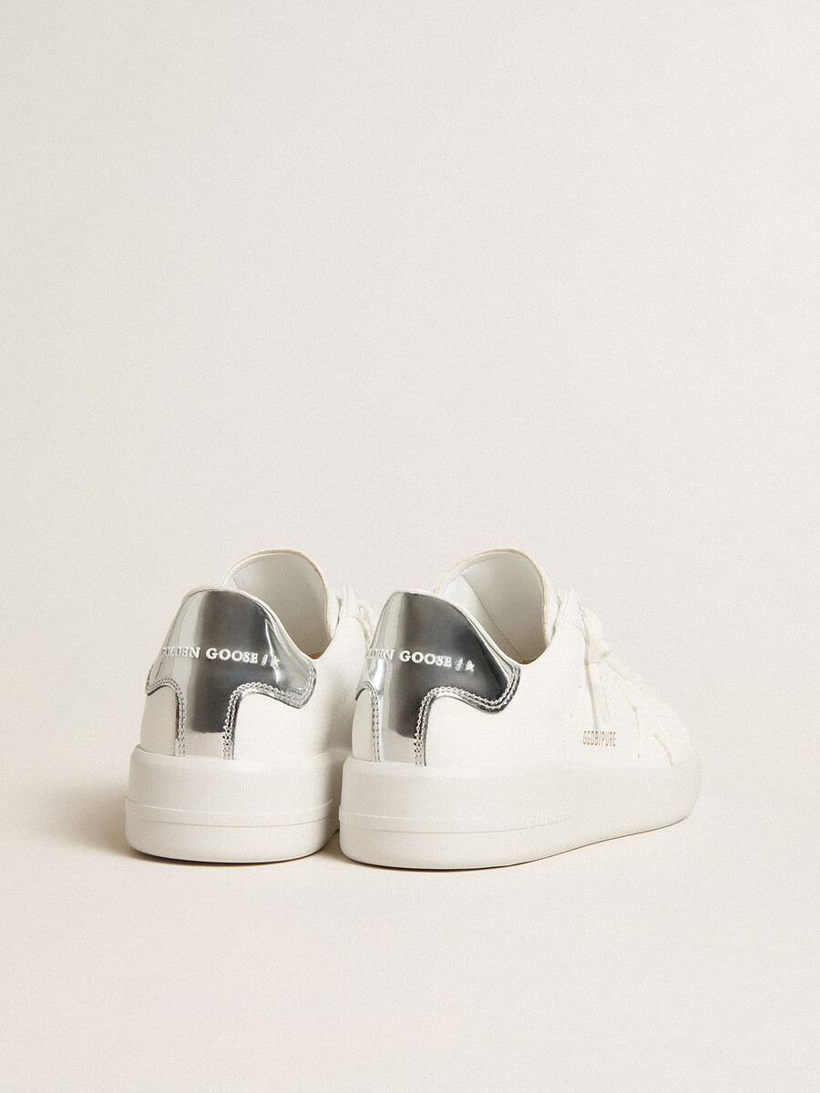 damskie buty purestar z bio-materiału z białą gwiazdą i paskiem na pięcie z efektem lustrzanym