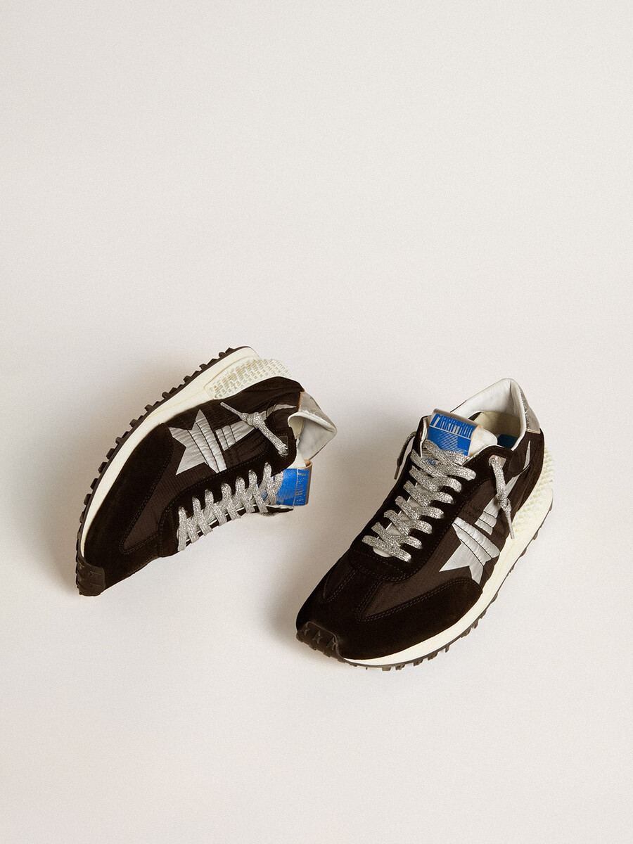 męskie buty marathon z cholewką z czarnego nylonu ripstop i srebrną gwiazdą