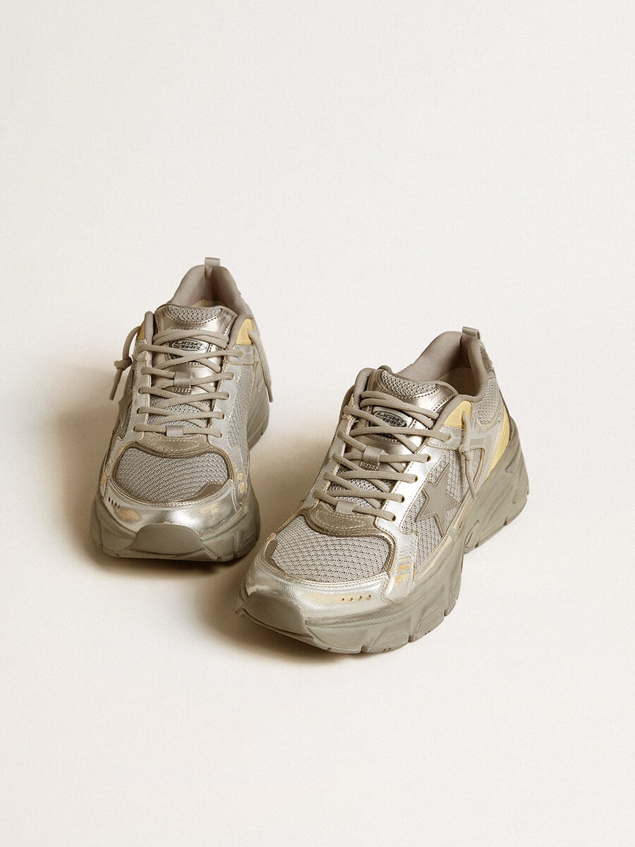 męskie buty lightstar ze skóry metalicznej i srebrnej siateczki z szarą gwiazdą