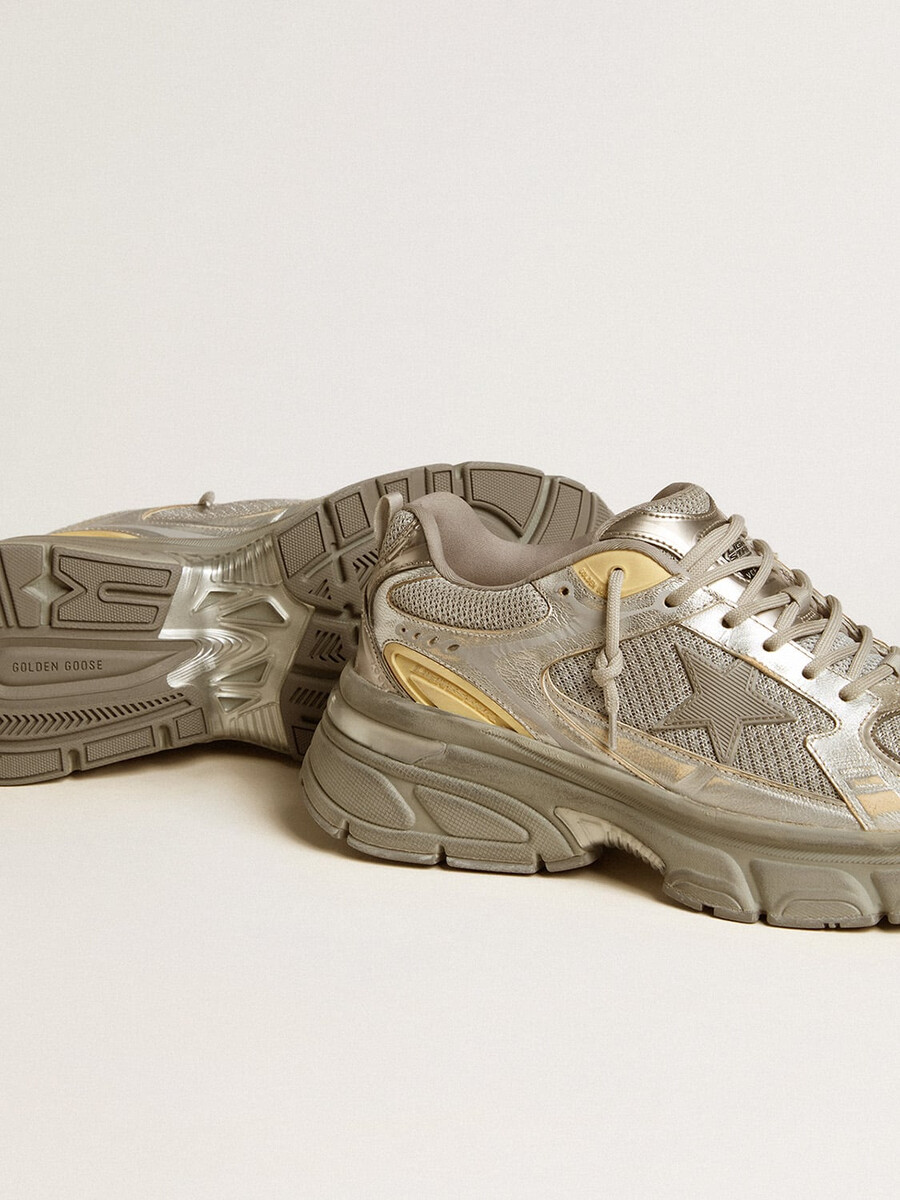 męskie buty lightstar ze skóry metalicznej i srebrnej siateczki z szarą gwiazdą