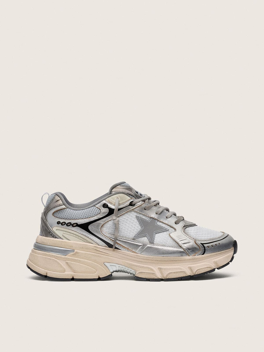 męskie buty lightstar z szarej siateczki i srebrnej skóry nappa z szarą gwiazdą z tpu