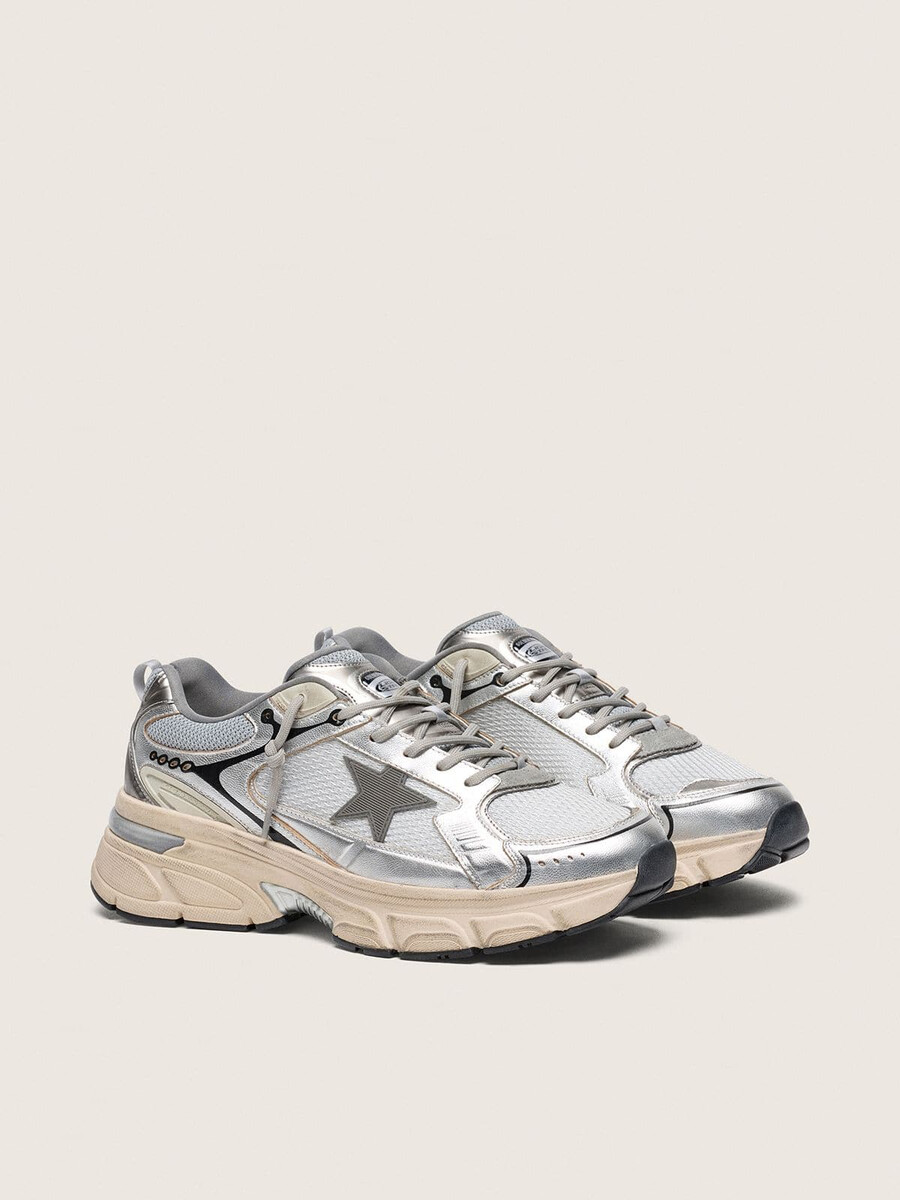 męskie buty lightstar z szarej siateczki i srebrnej skóry nappa z szarą gwiazdą z tpu