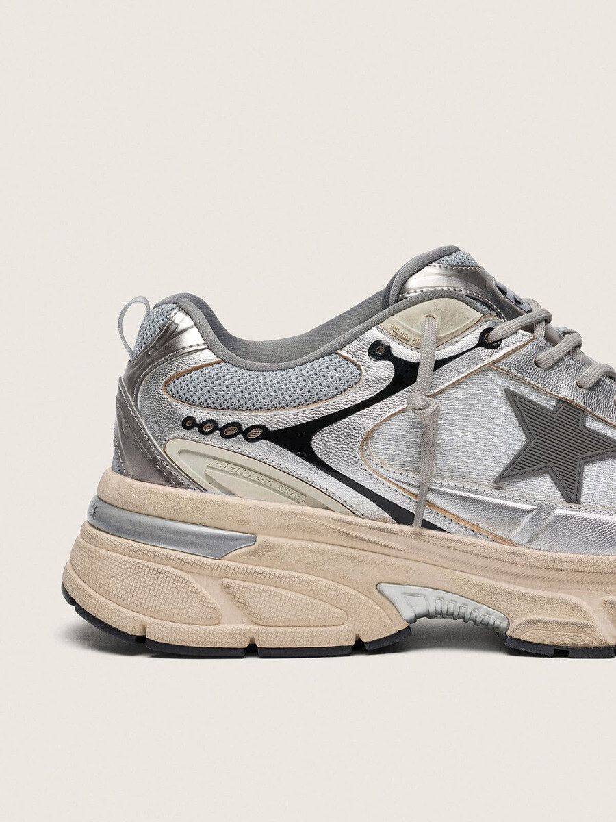 męskie buty lightstar z szarej siateczki i srebrnej skóry nappa z szarą gwiazdą z tpu