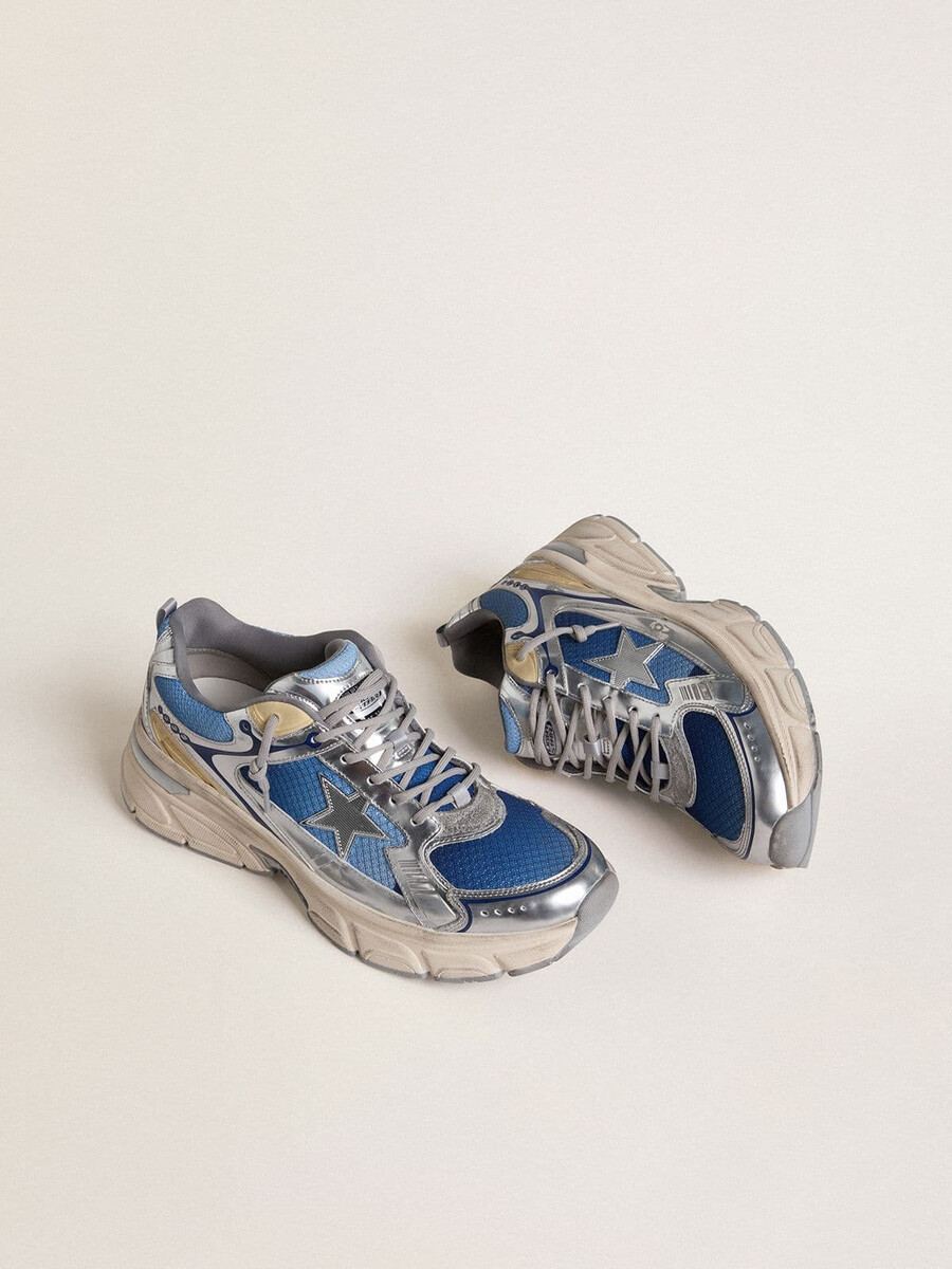 męskie buty lightstar z jasnoniebieskiej siateczki z białą gwiazdą z tpu i srebrnymi wstawkami z biopolimeru