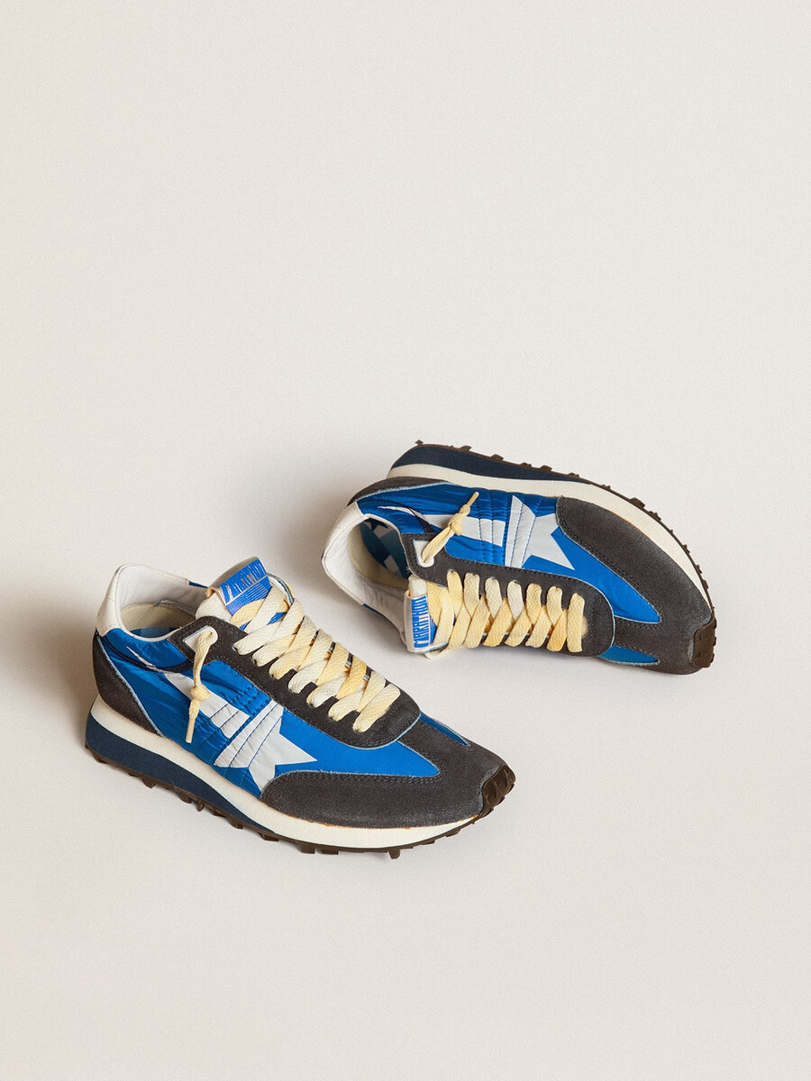 buty marathon damskie z cholewką z niebieskiego nylonu i białą gwiazdą