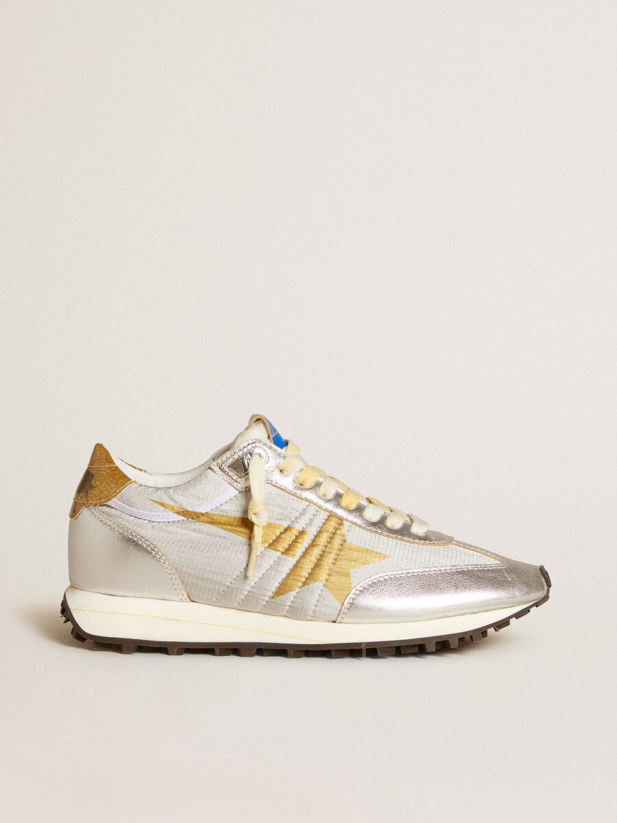 damskie buty marathon z cholewką z nylonu ripstop w kolorze srebrnym i złotą gwiazdą