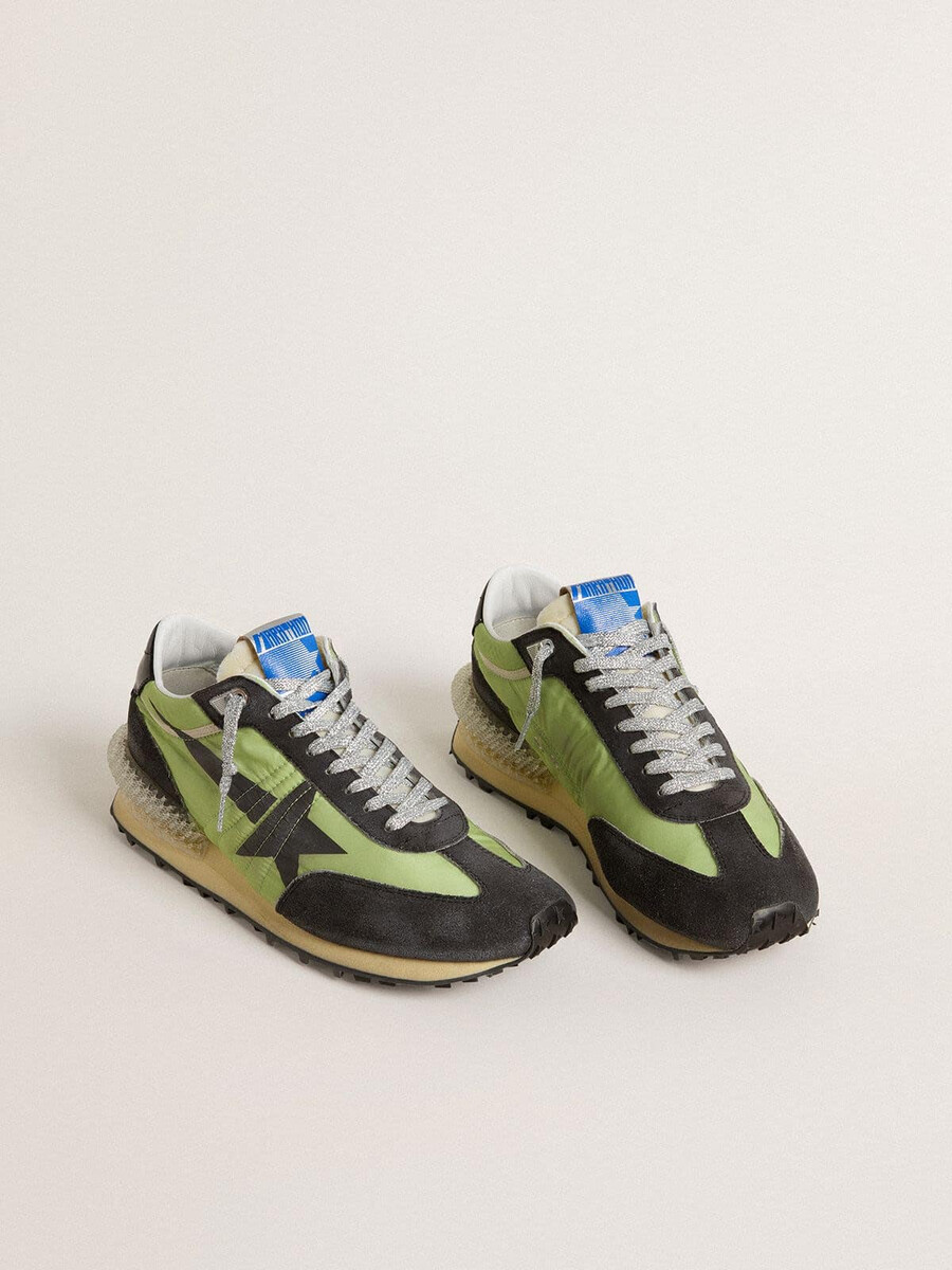 buty marathon damskie z cholewką z zielonego nylonu i czarną gwiazdą