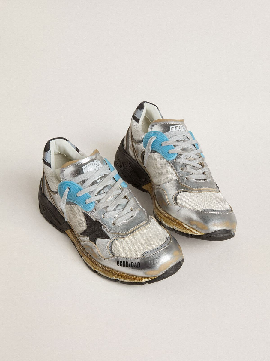 damskie buty dad-star z siateczki i srebrnej skóry z czarną zamszową gwiazdą