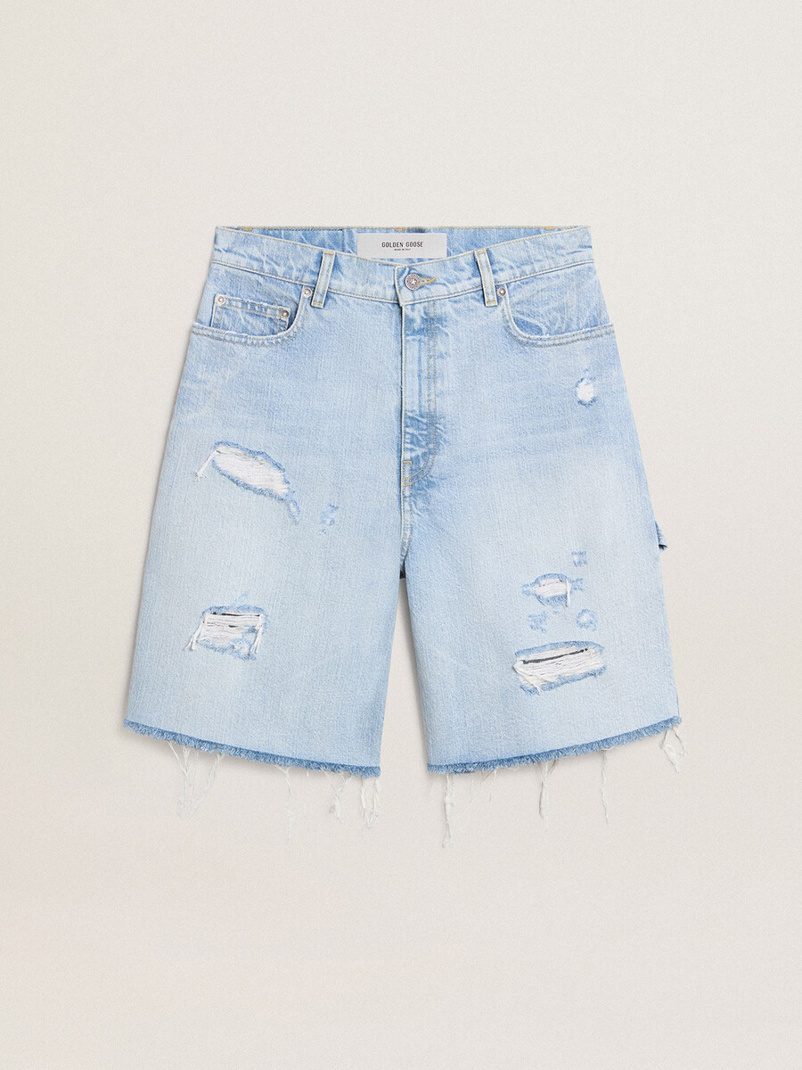 damskie szorty bermudy z denimu z efektem znoszonego materiału