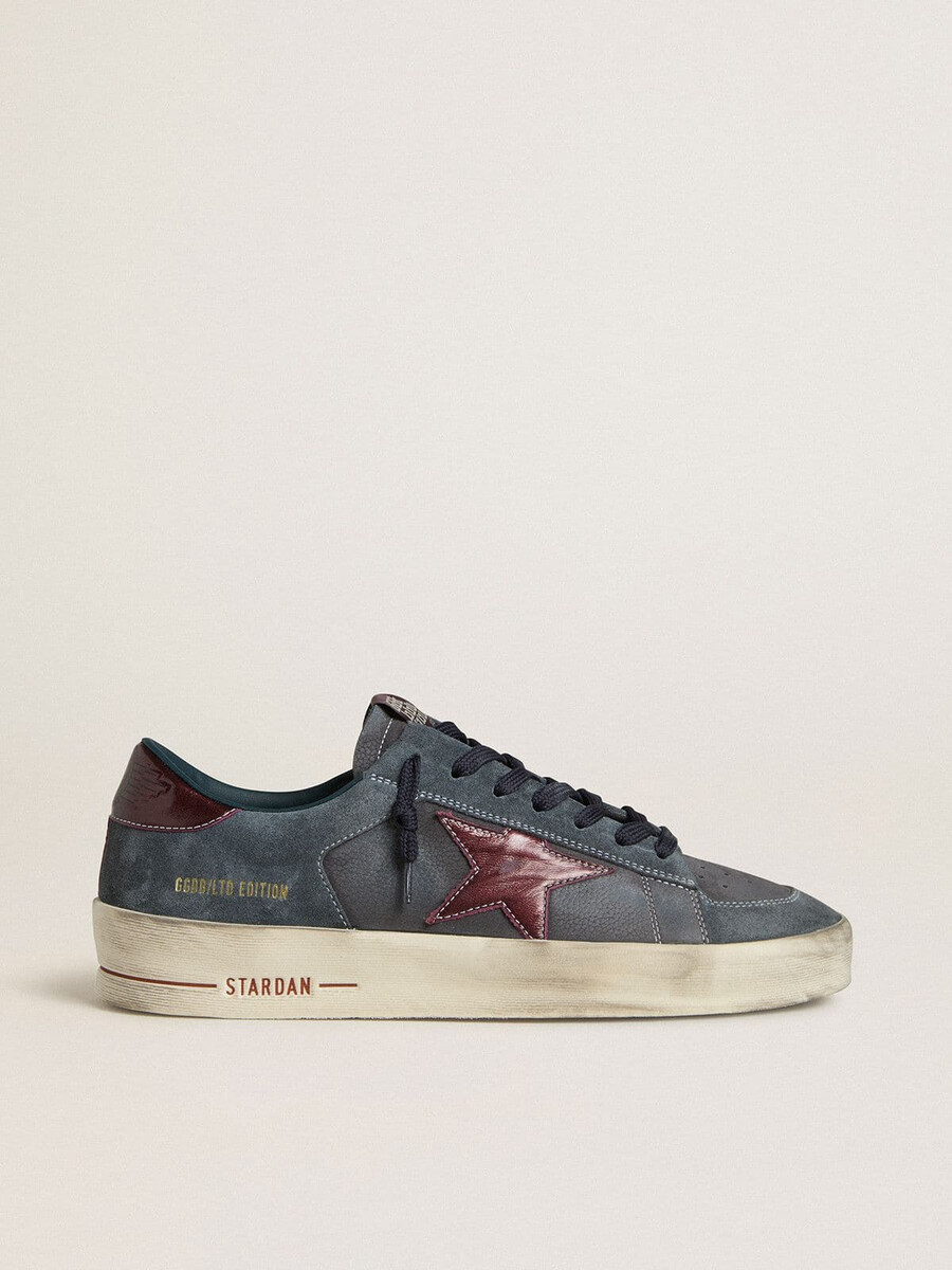 męskie buty stardan ltd z antracytowego nubuku i niebieskiego zamszu z metaliczną gwiazdą ze skóry
