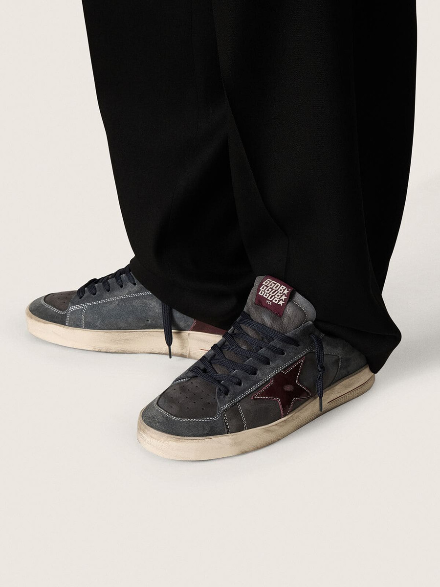 męskie buty stardan ltd z antracytowego nubuku i niebieskiego zamszu z metaliczną gwiazdą ze skóry