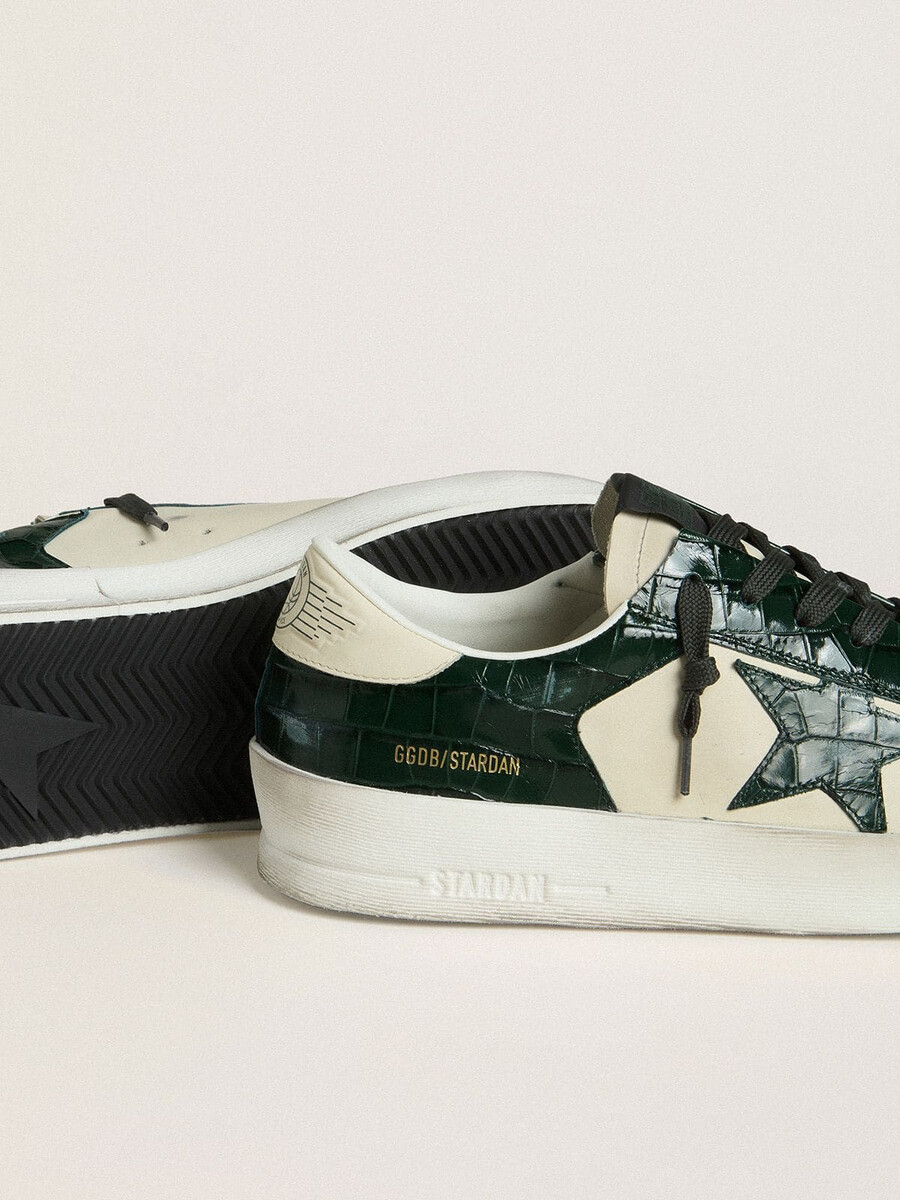 męskie buty stardan ltd ze skóry kremowej z zieloną gwiazdą ze skóry krokodyla i wstawkami