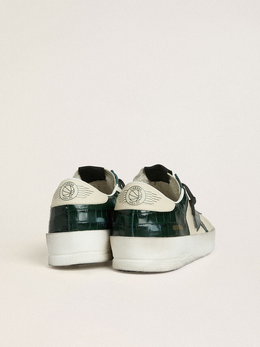męskie buty stardan ltd ze skóry kremowej z zieloną gwiazdą ze skóry krokodyla i wstawkami