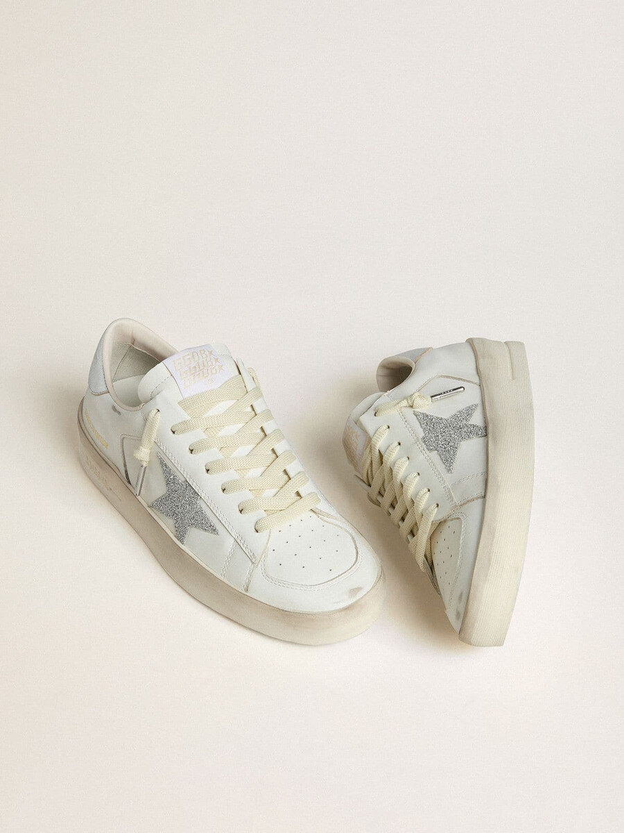 damskie buty stardan ltd z kryształową gwiazdą swarovskiego i metalicznym skórzanym paskiem na pięcie