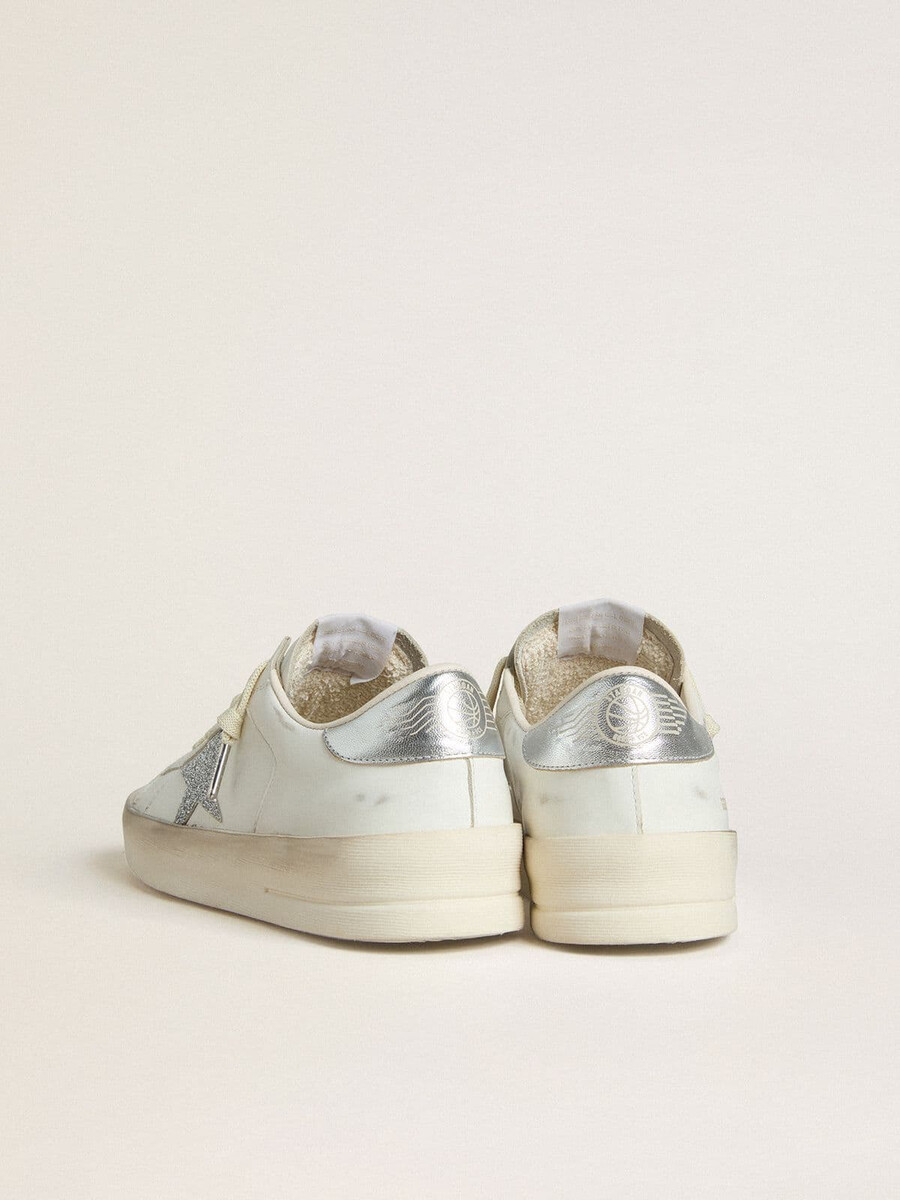 damskie buty stardan ltd z kryształową gwiazdą swarovskiego i metalicznym skórzanym paskiem na pięcie