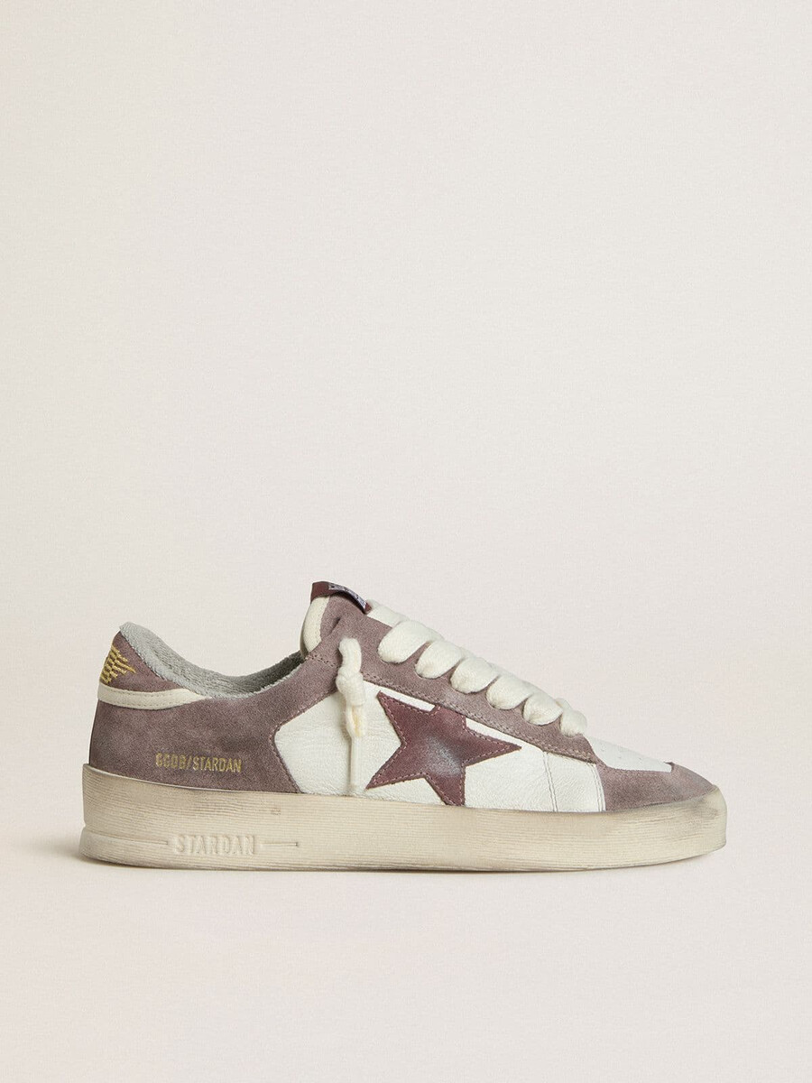 damskie buty stardan ltd ze skóry nappa i zamszu z gwiazdą z zamszu w kolorze malwy i zapiętkiem z zamszu w kolorze lawendy
