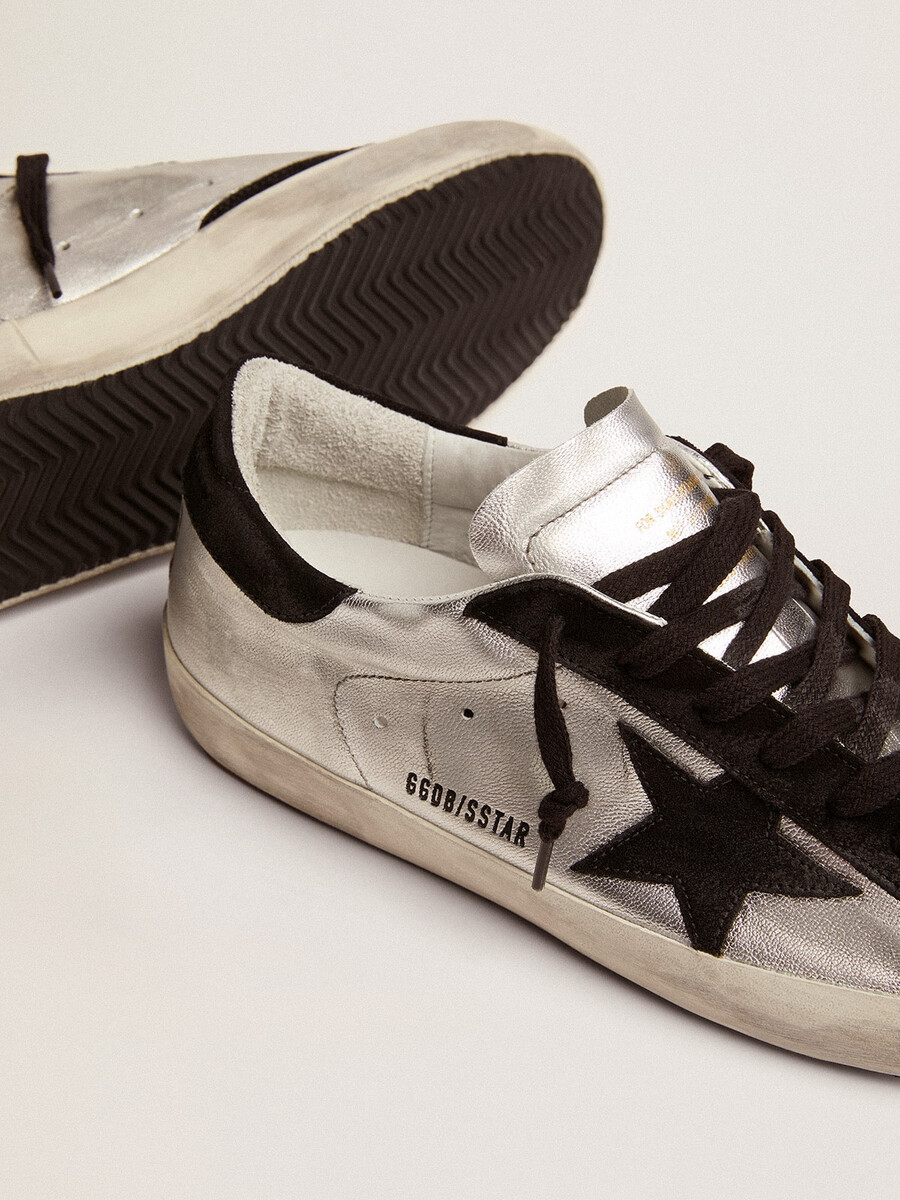 męskie buty super-star ze srebrnej skóry