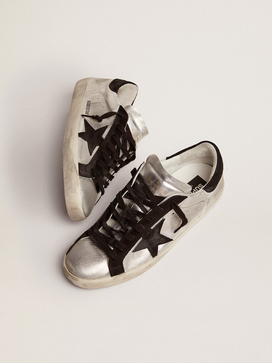męskie buty super-star ze srebrnej skóry