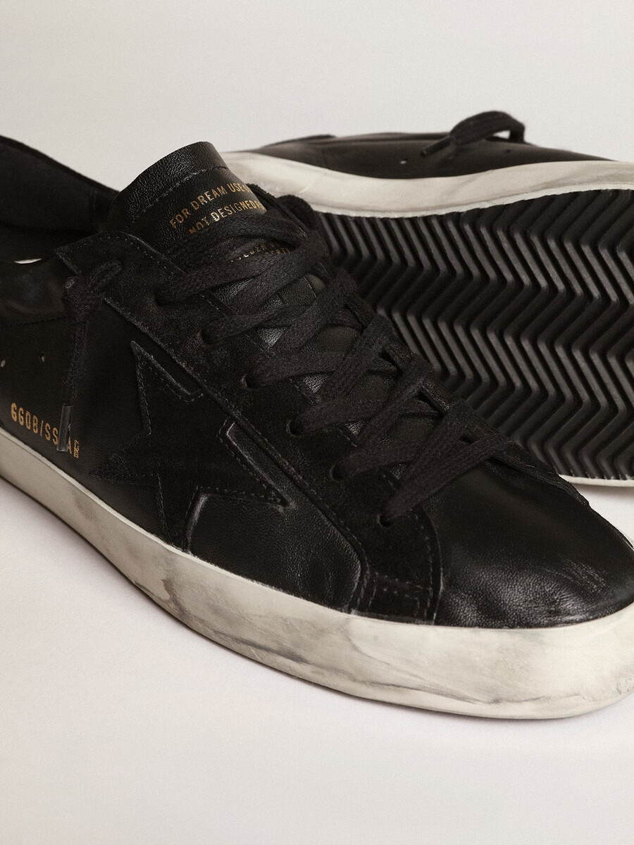 męskie buty super-star w kolorze czarnym ze skóry nappa z czarną gwiazdą zamszową i zapięciem na pięcie