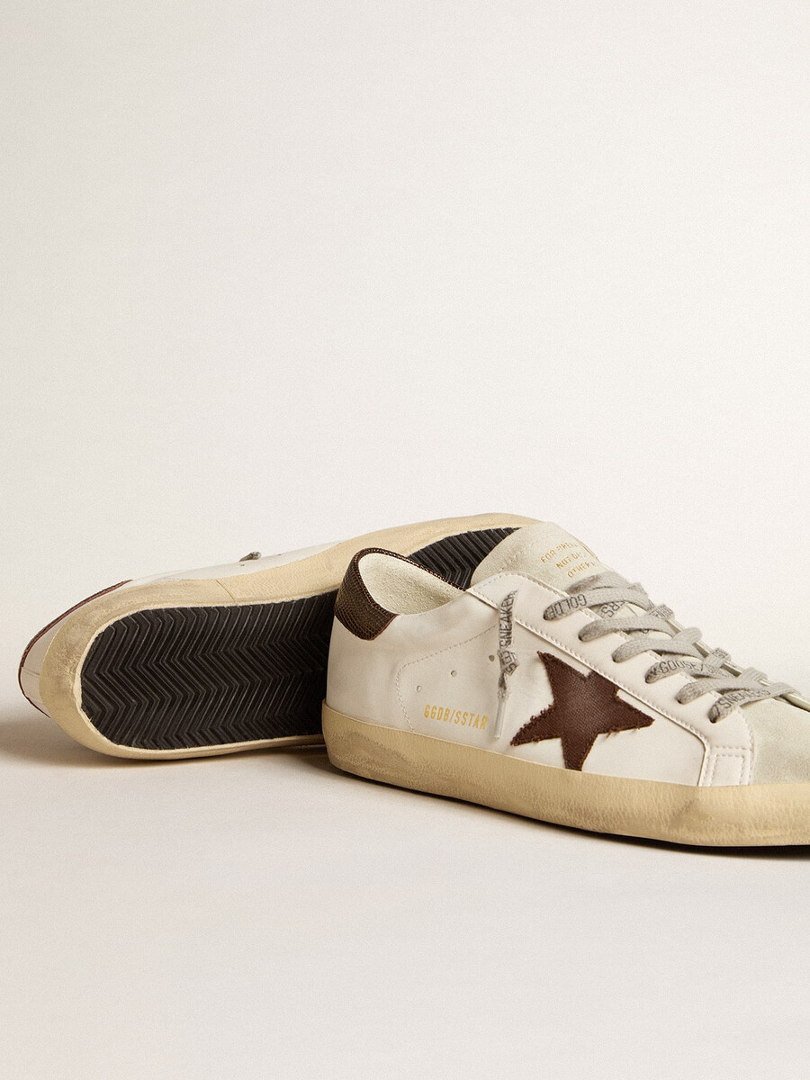 męskie buty super-star z materiału bio-based z gwiazdą z płótna i ciemnobrązową skórzaną zatyczką na pięcie