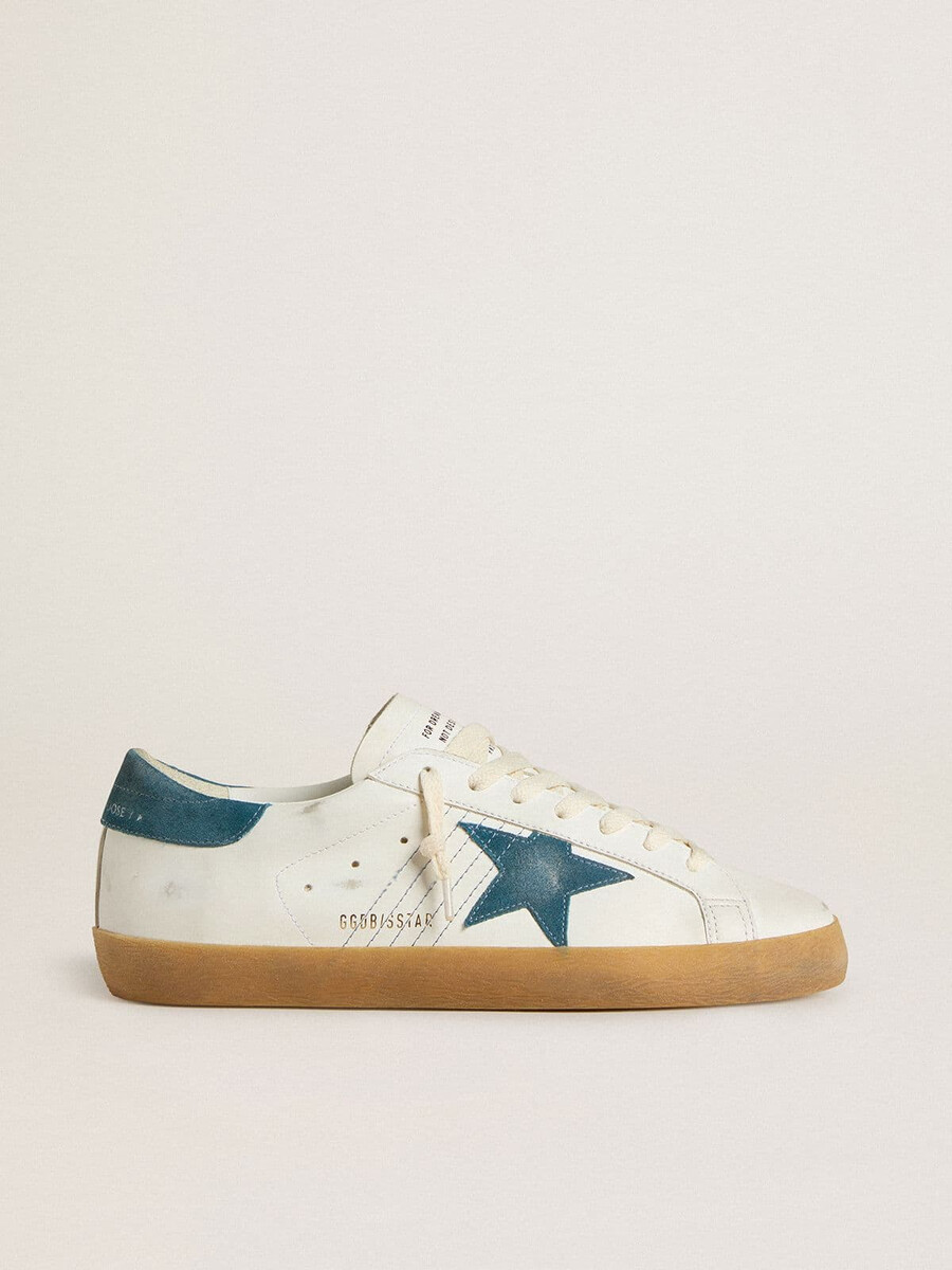 męskie buty super-star ze skóry z gwiazdą z zamszu w kolorze petrol blue i zapięciem na pięcie