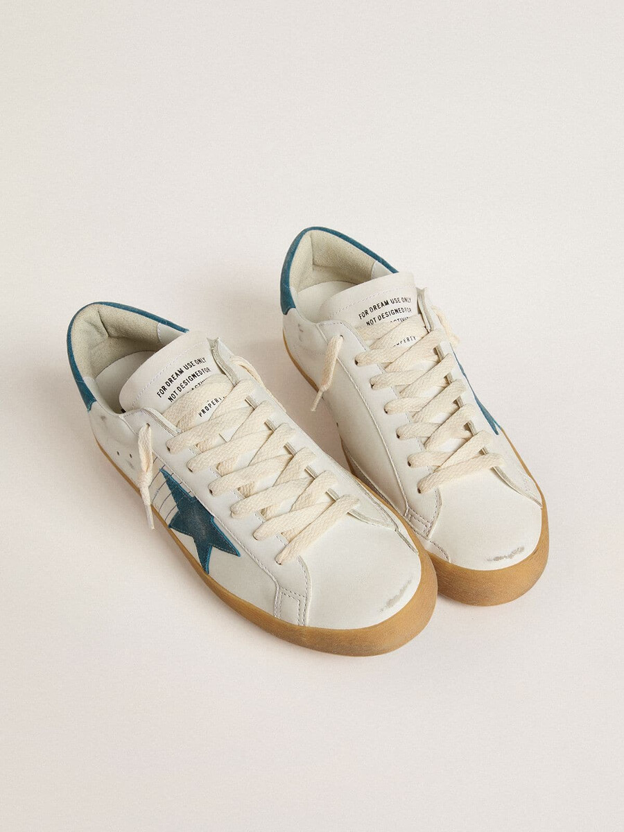 męskie buty super-star ze skóry z gwiazdą z zamszu w kolorze petrol blue i zapięciem na pięcie