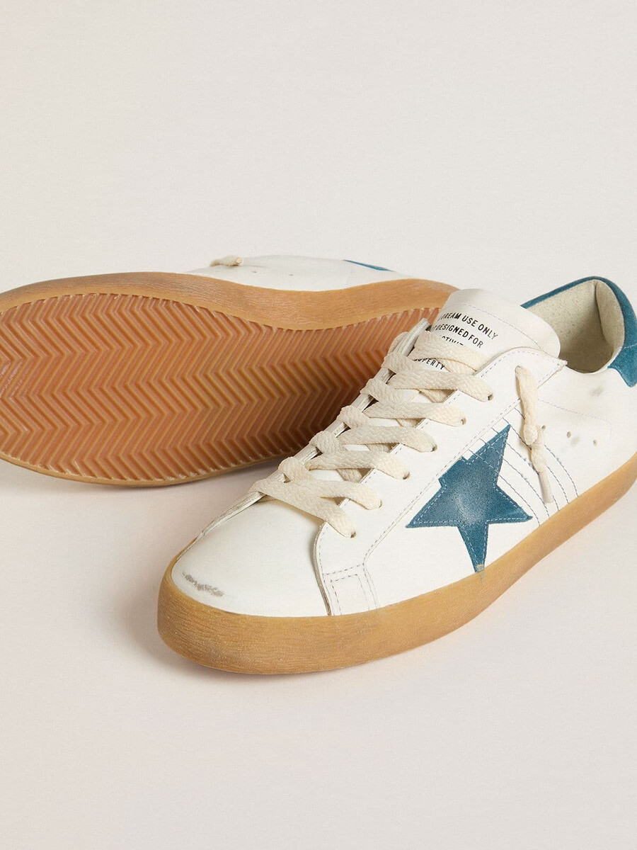 męskie buty super-star ze skóry z gwiazdą z zamszu w kolorze petrol blue i zapięciem na pięcie