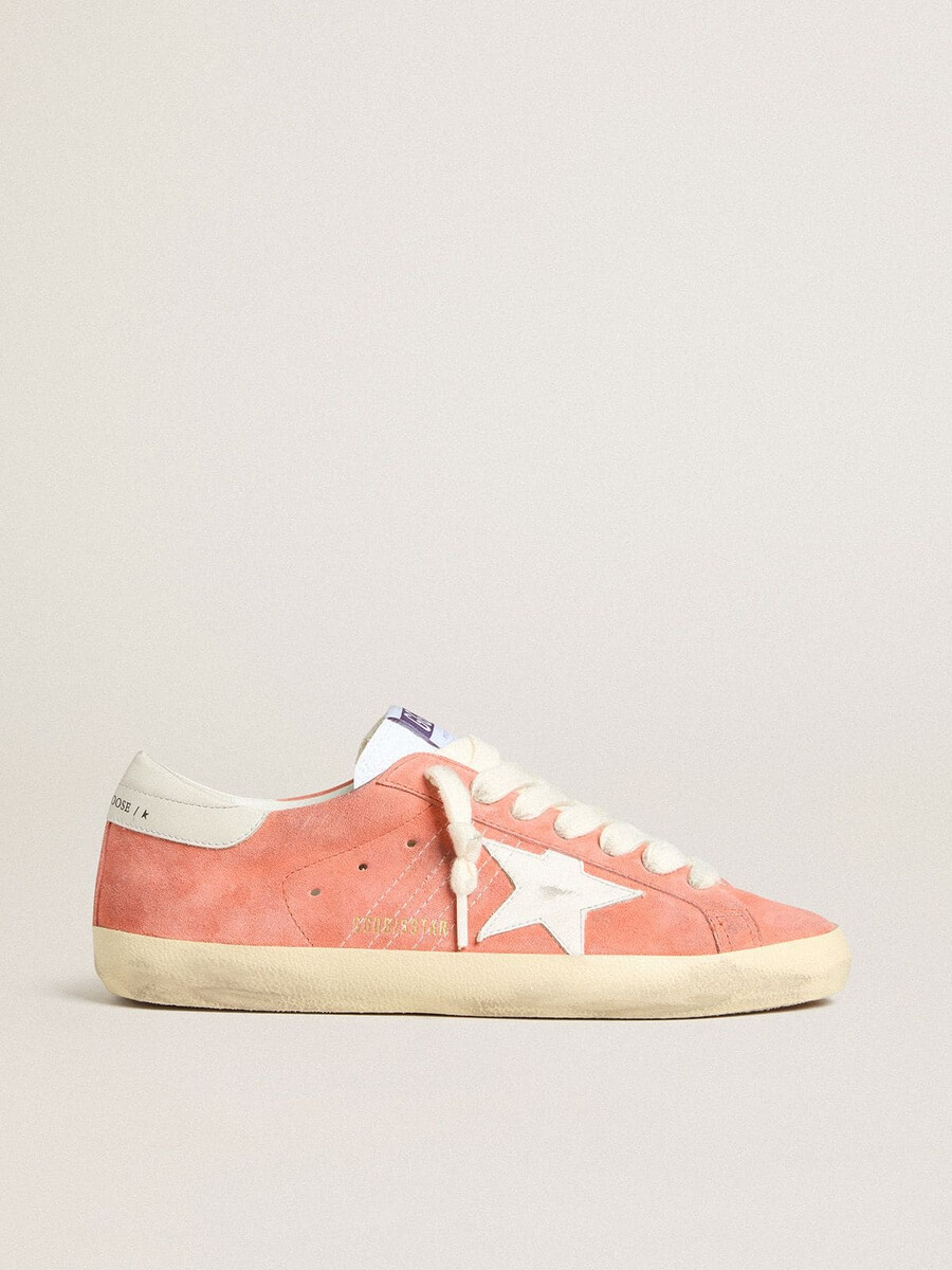 męskie buty super-star z koralowego zamszu z białą skórzaną gwiazdką i zapięciem na pięcie