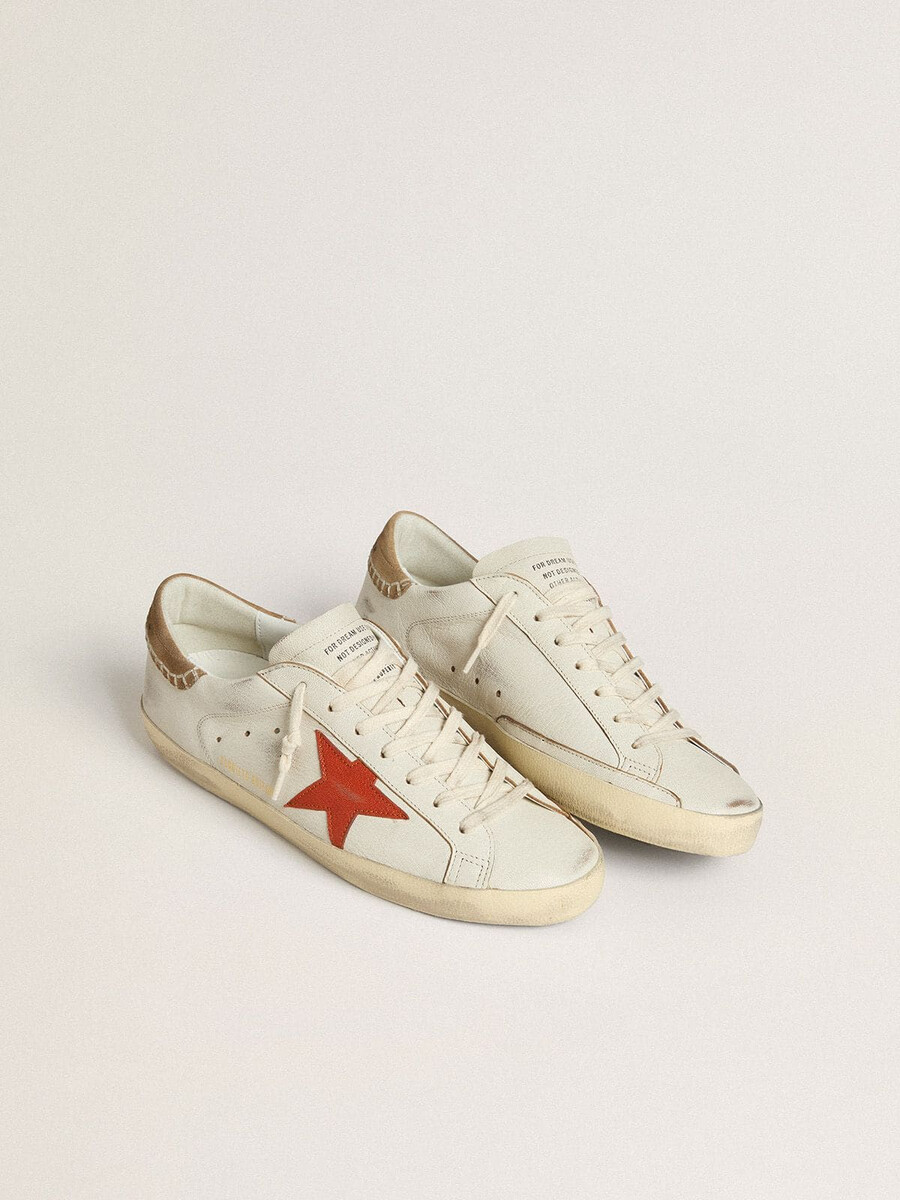 męskie buty super-star ltd ze skóry nappa z pomarańczową gwiazdą ze skóry i zamszowym paskiem na pięcie w kolorze tytoniu