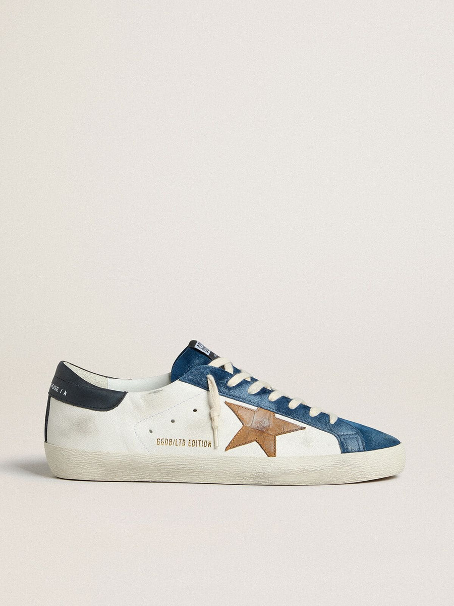 męskie buty super-star ltd z gwiazdą ze skóry krokodylej w kolorze tytoniu i czarnym skórzanym paskiem na pięcie