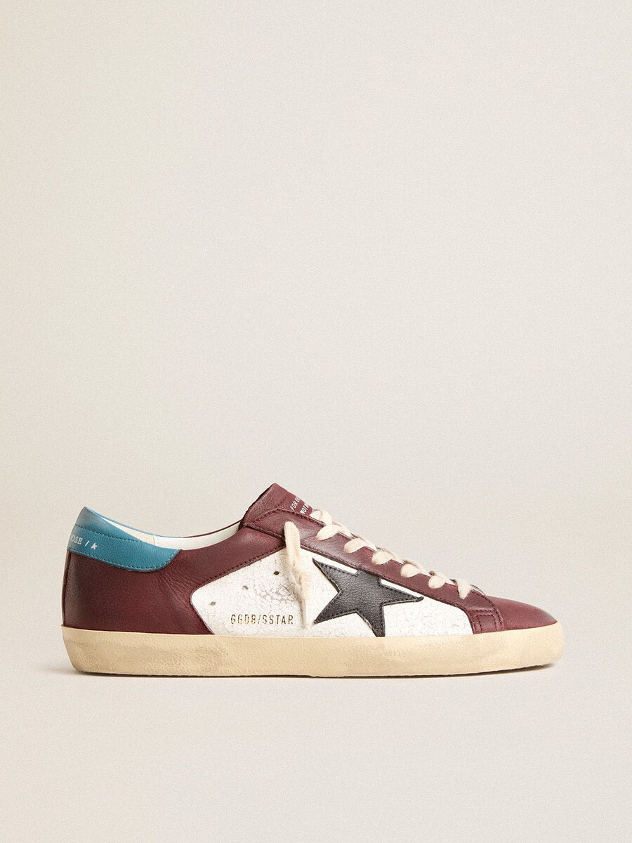 męskie buty super-star ze skóry chropowatej z brązową gwiazdą i turkusowym paskiem na pięcie