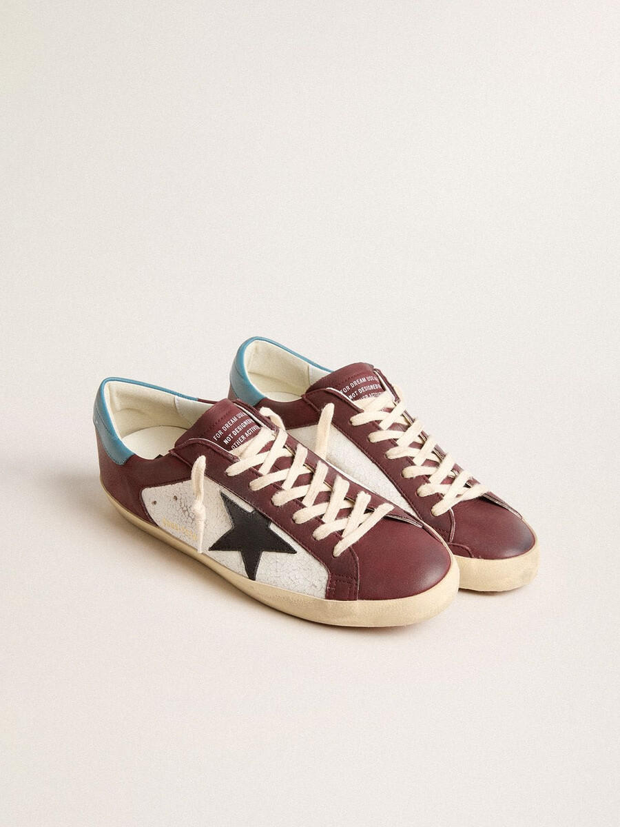 męskie buty super-star ze skóry chropowatej z brązową gwiazdą i turkusowym paskiem na pięcie