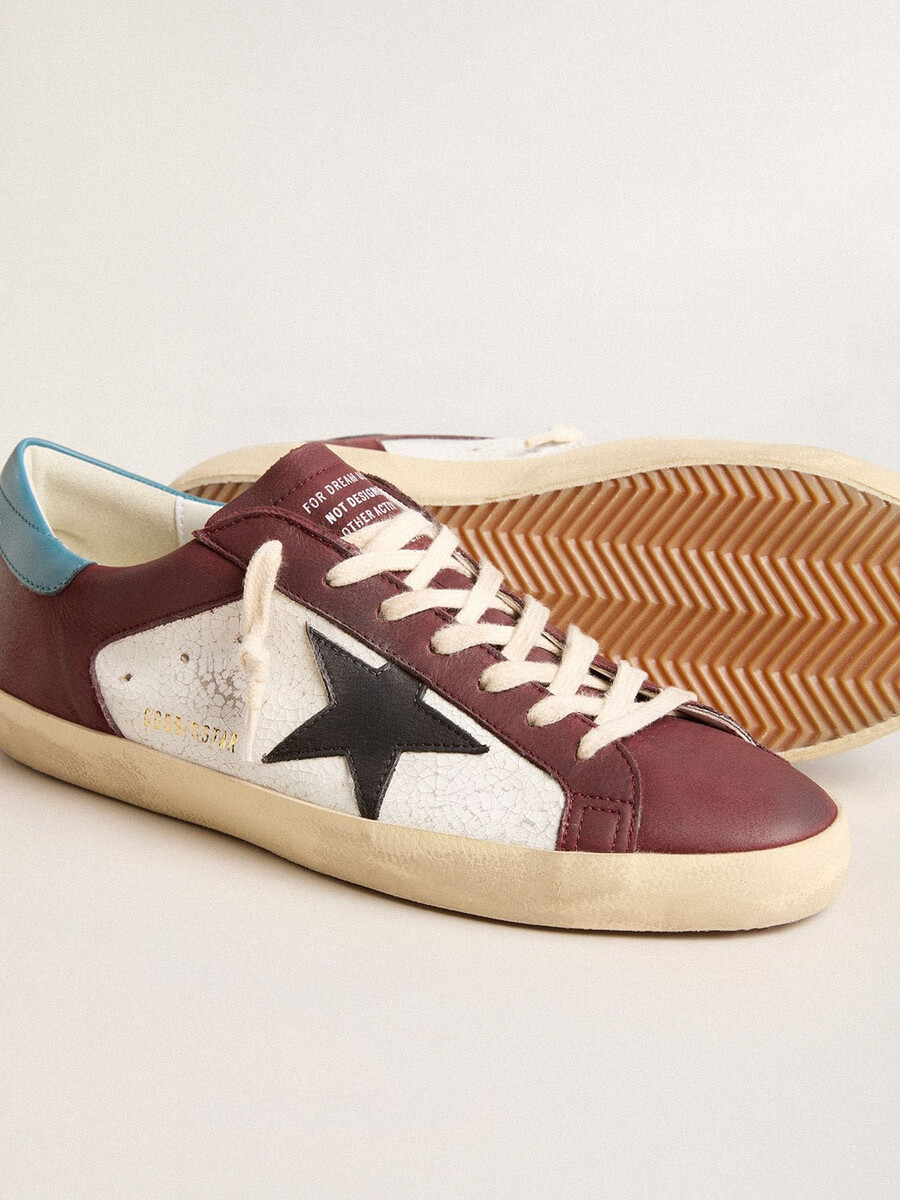 męskie buty super-star ze skóry chropowatej z brązową gwiazdą i turkusowym paskiem na pięcie